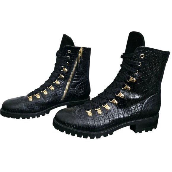 The Office of Angela Scott Mr. Bernard Black Croc Lace Up Combat Boot Size 39 - Picture 6 of 15